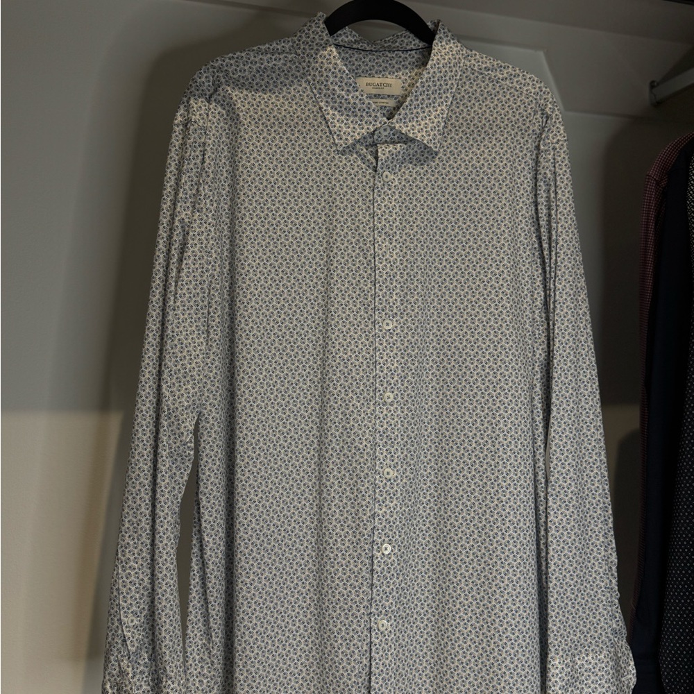 Bugatchi White and Blue Geometric Shirt